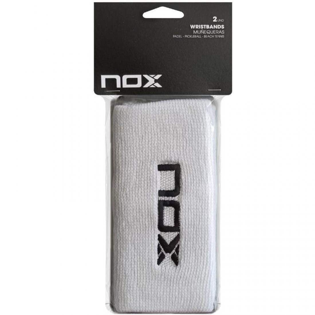 Munequeras Nox Largas Blanco Logo Negro 2 Unidades